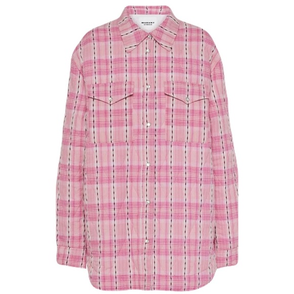 ISABEL MARANT ETOILE Mysen Quilted Cotton Shirt Jacket Pink Plaid Sz M Shacket - Picture 4 of 16